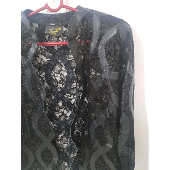 Vintage Kanar Womens xlarge black leather and lace Patchwork Sheer Jacket - Picture 3 of 9